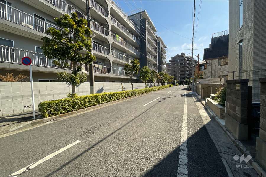 敷地南西側の前面道路（北西側から）