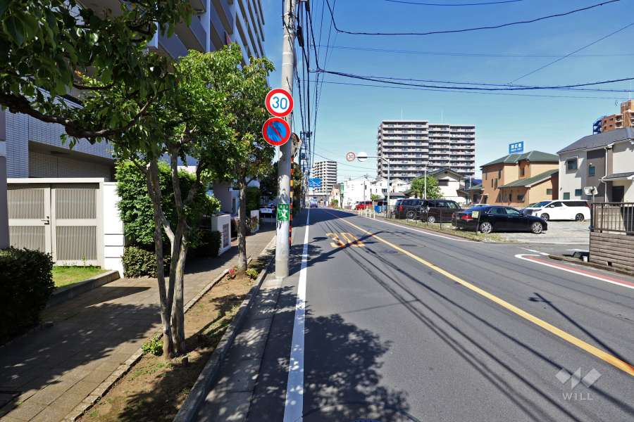 敷地南東側の前面道路(南西側から)