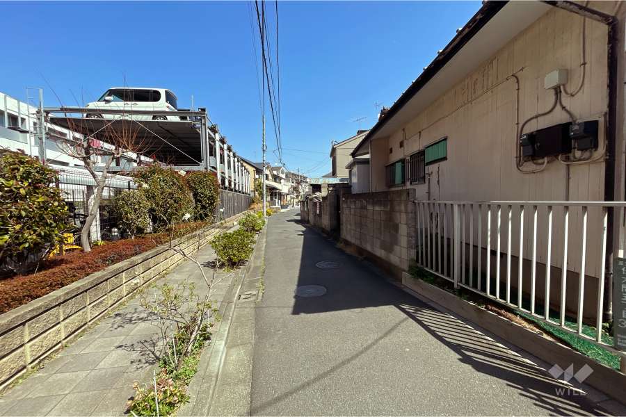 敷地南東側の前面道路（南西側から）