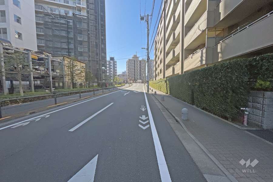 敷地南東側の前面道路（北東側から）