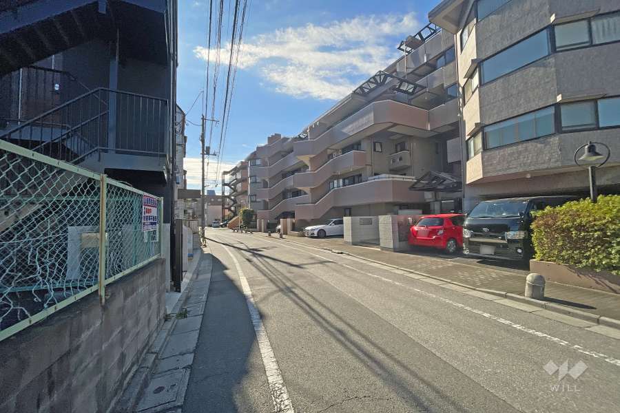 敷地北東側の前面道路（北西側から）