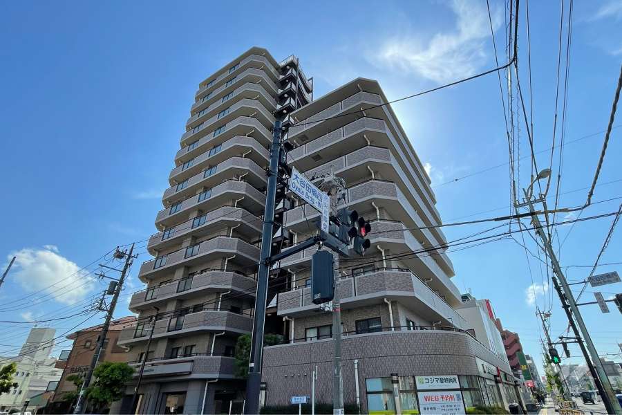 ライオンズマンション綾瀬谷中公園の外観（北東側から）