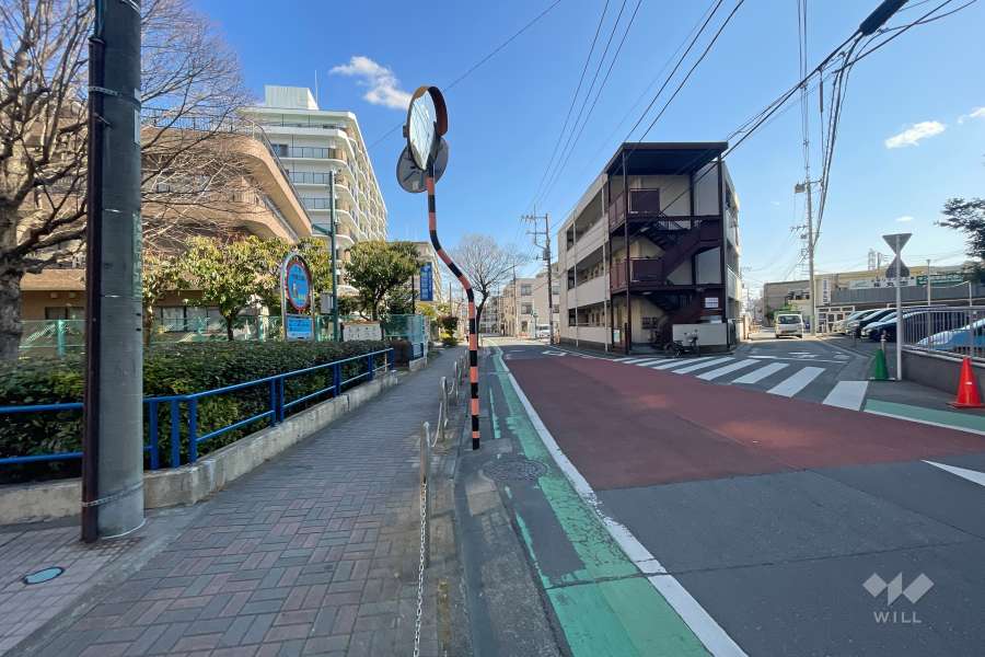 敷地の南西側前面道路（北西側から）