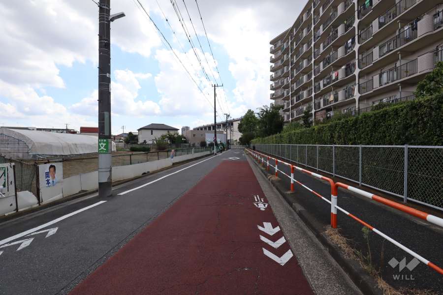 敷地南東側の前面道路（北東側から）