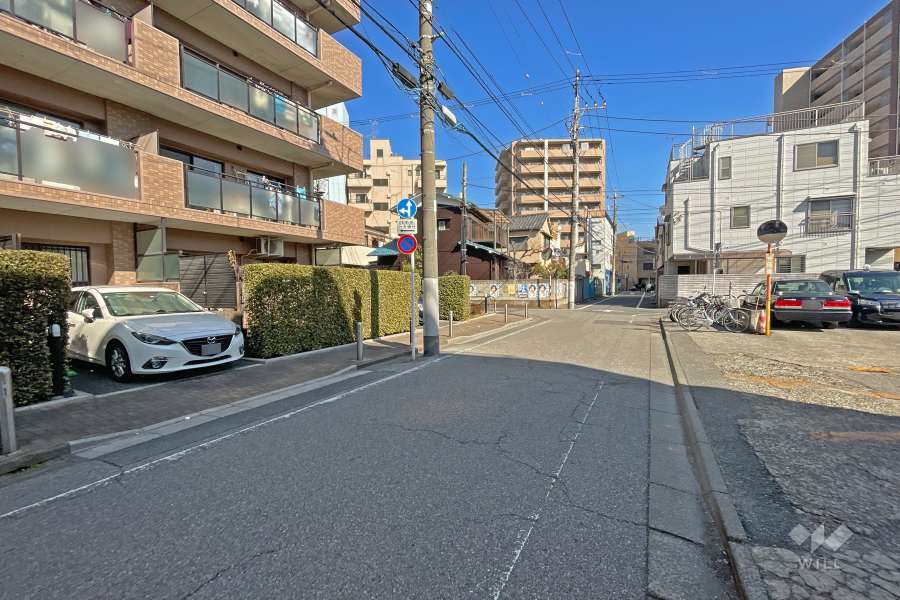 敷地の南側前面道路（西側から）