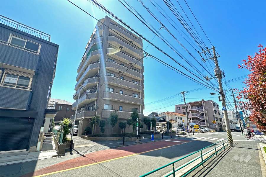 敷地の北側前面道路は新田商店街です（東側から）。