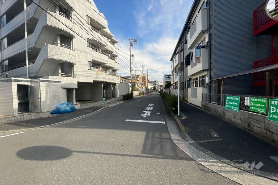敷地南側の前面道路（西側から）