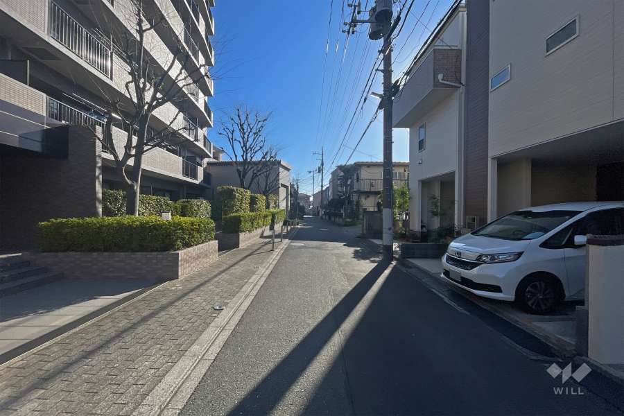 敷地の南側前面道路（西側から）