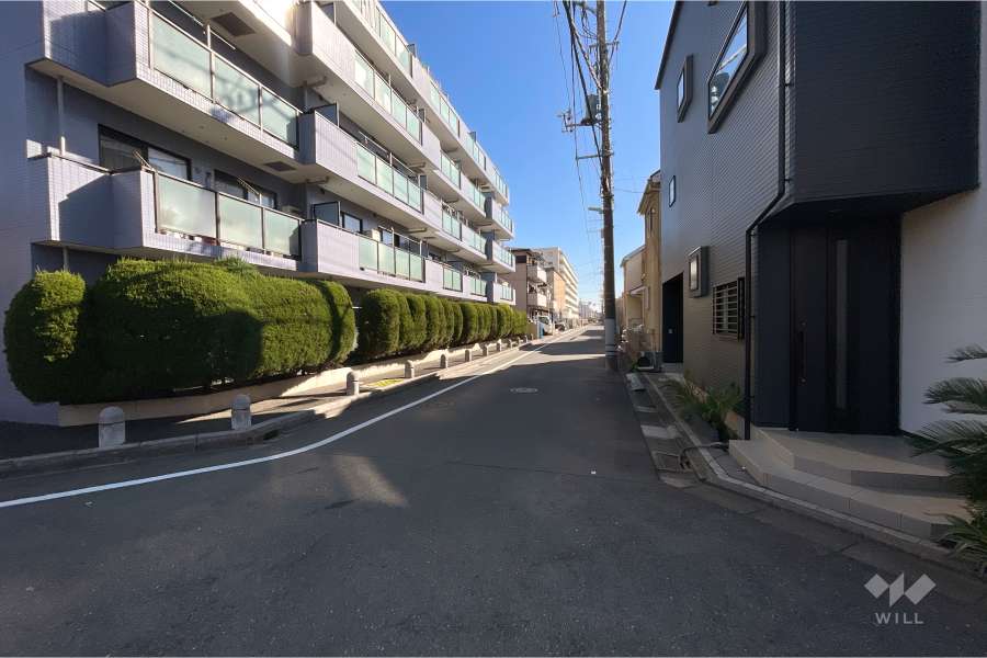 敷地南東側の前面道路（南西側から）