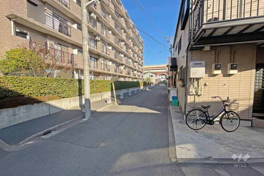 敷地の南側前面道路（西側から）