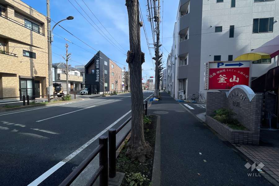 敷地の北側前面道路（西側から）