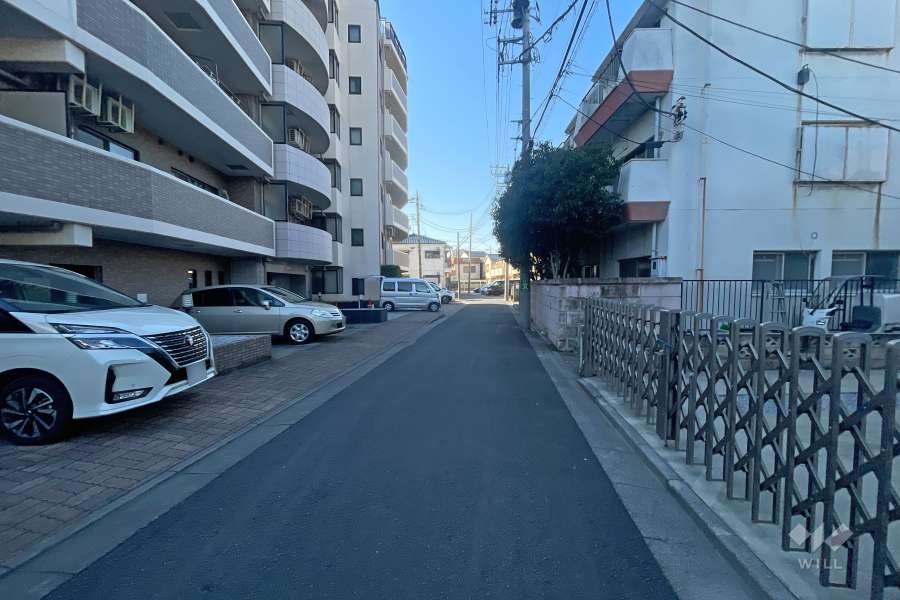 敷地西側の前面道路（北側から）