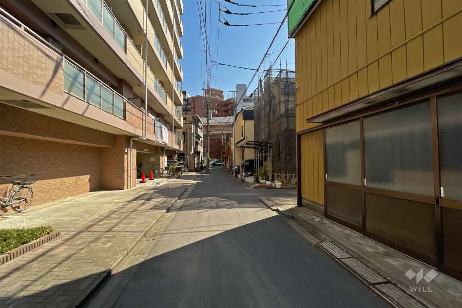 敷地南側の前面道路（西側から）