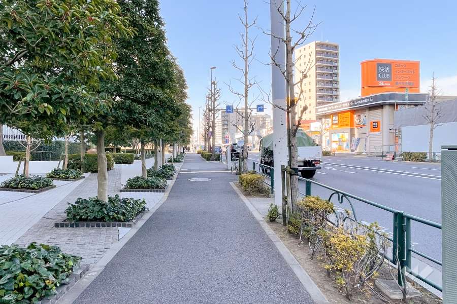 敷地北東側の前面道路（南東側から）