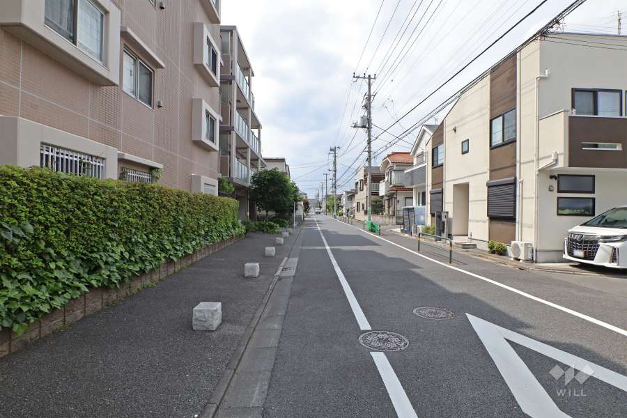 敷地北東側の前面道路（南東側から）