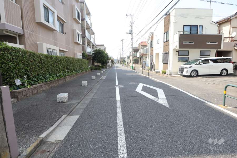 敷地北東側の前面道路（南東側から）