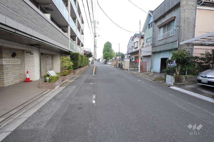 敷地南西側の前面道路（北西側から）