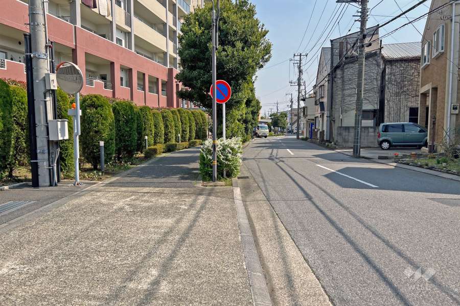 敷地の南西側前面道路（北西側から）