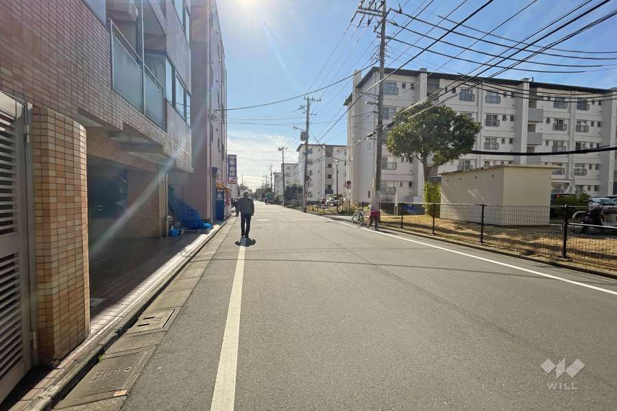 敷地西側の前面道路（北側から）