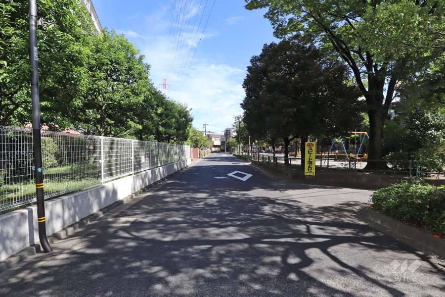 敷地南東側の前面道路（南西側から）