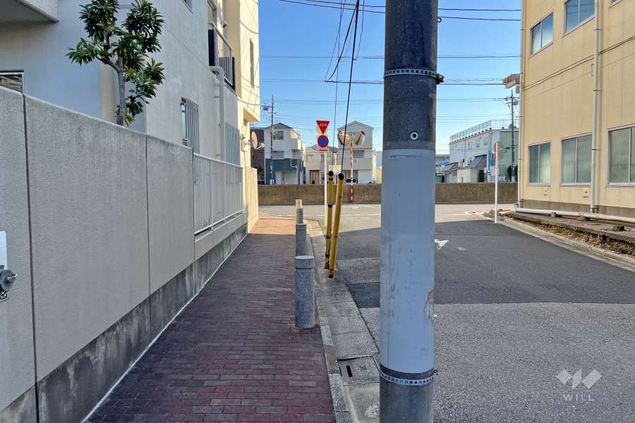 敷地西側の前面道路（北側から）