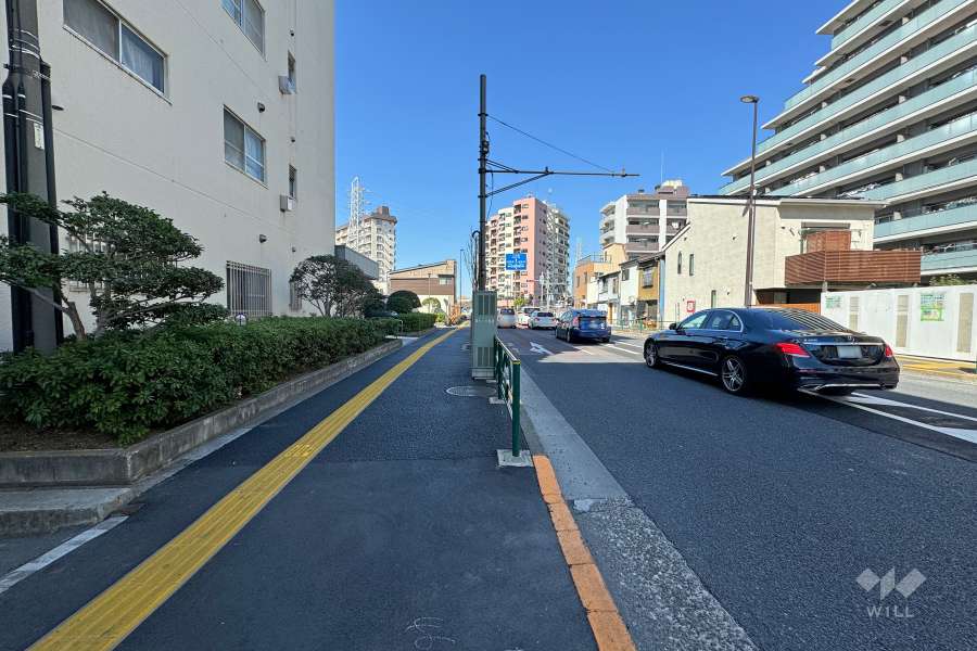 敷地の北東側前面道路（南東側から）