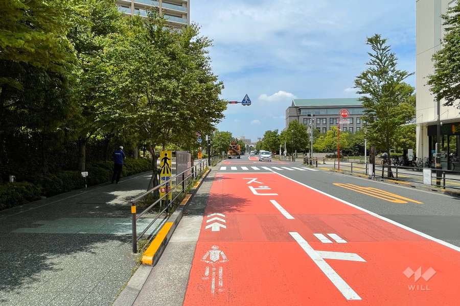 敷地の北側前面道路（西側から）