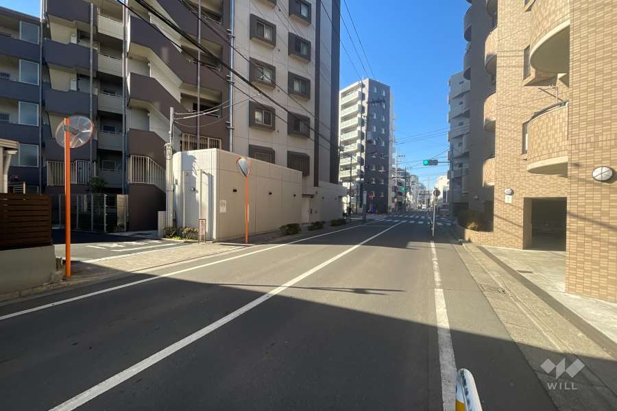 敷地の北西側前面道路（北東側から）