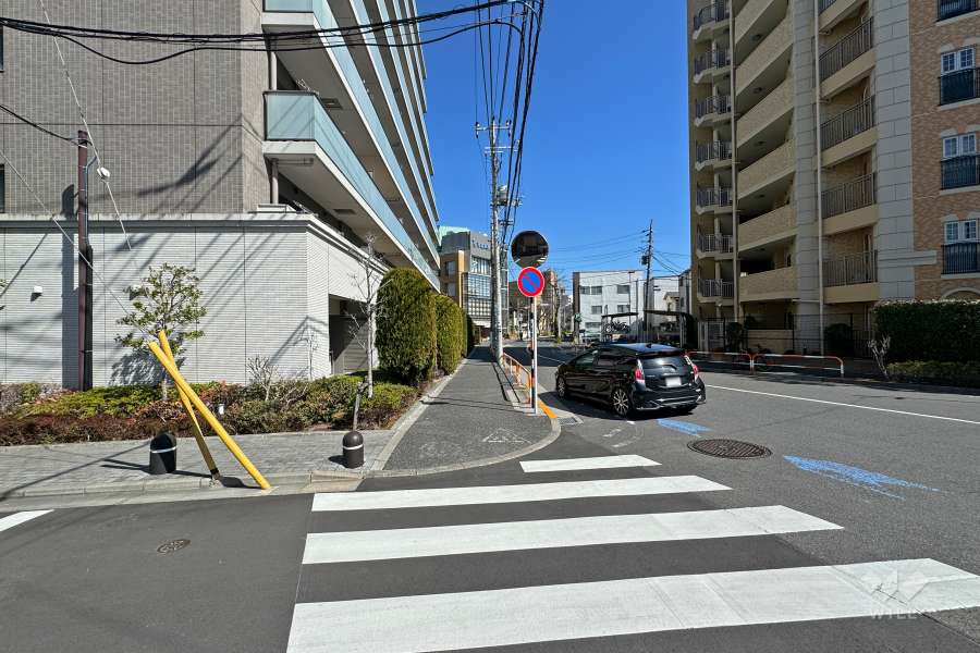 敷地南東側の前面道路（南西側から）