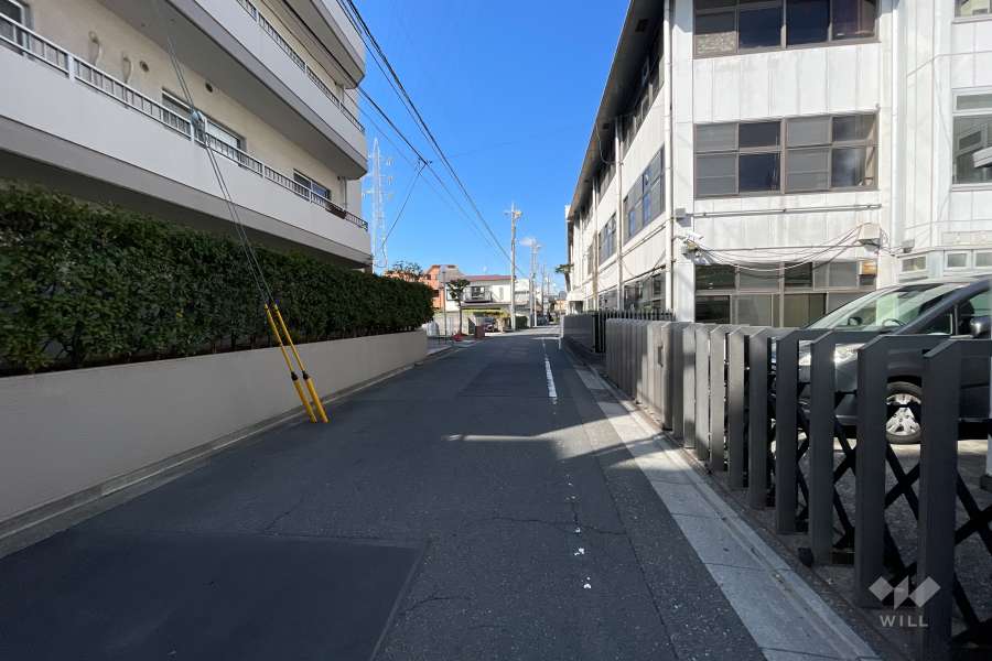 敷地の南側前面道路（西側から）