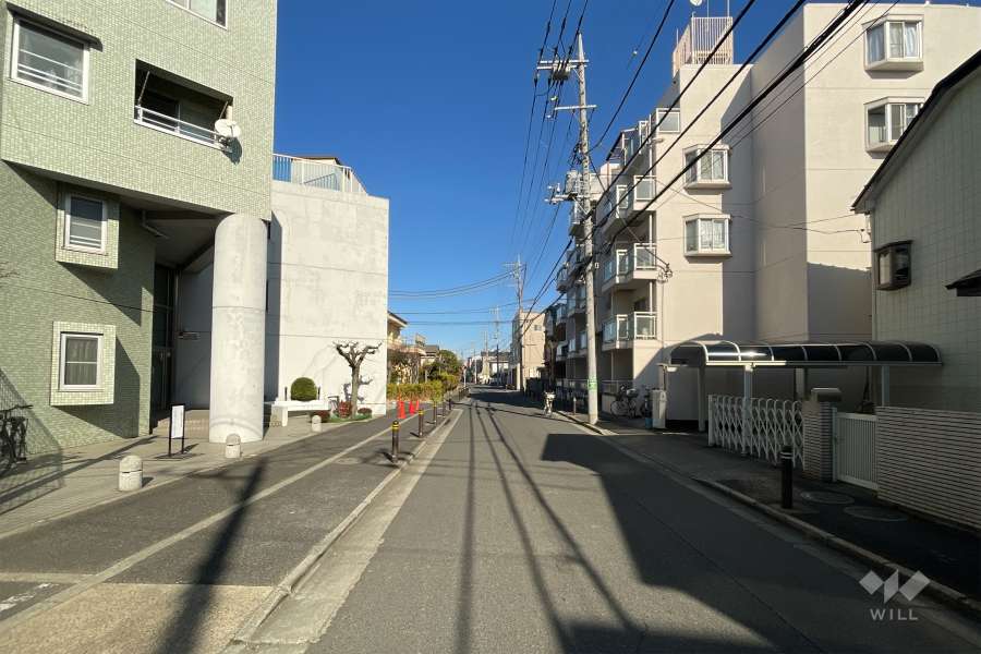 敷地の南東側前面道路（南西側から）
