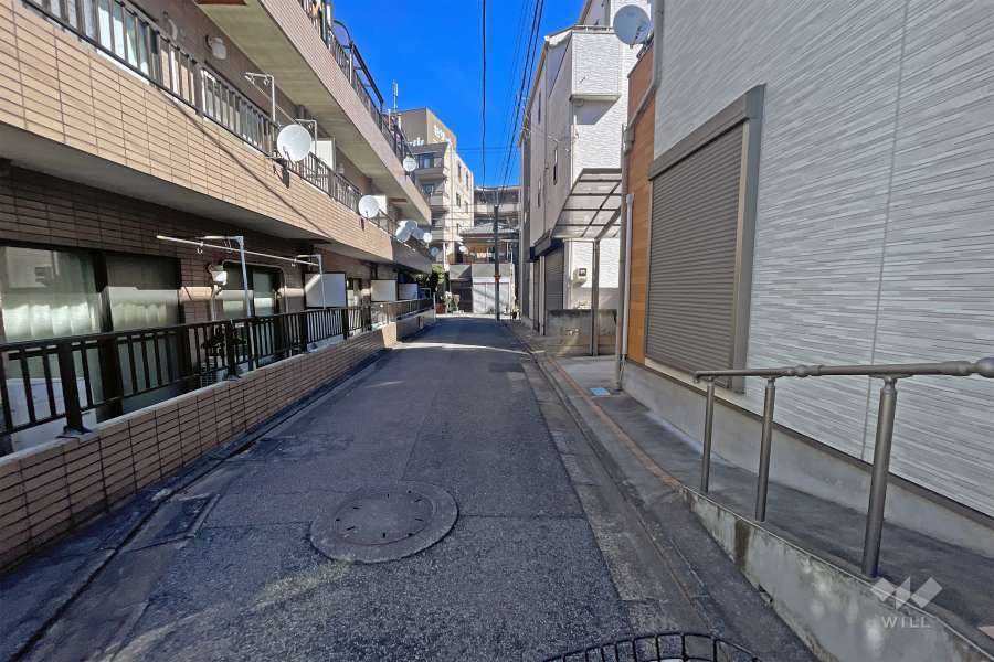 敷地の南側前面道路（西側から）