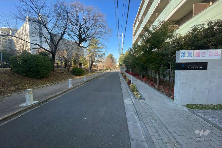 敷地南東側の前面道路（北東側から）