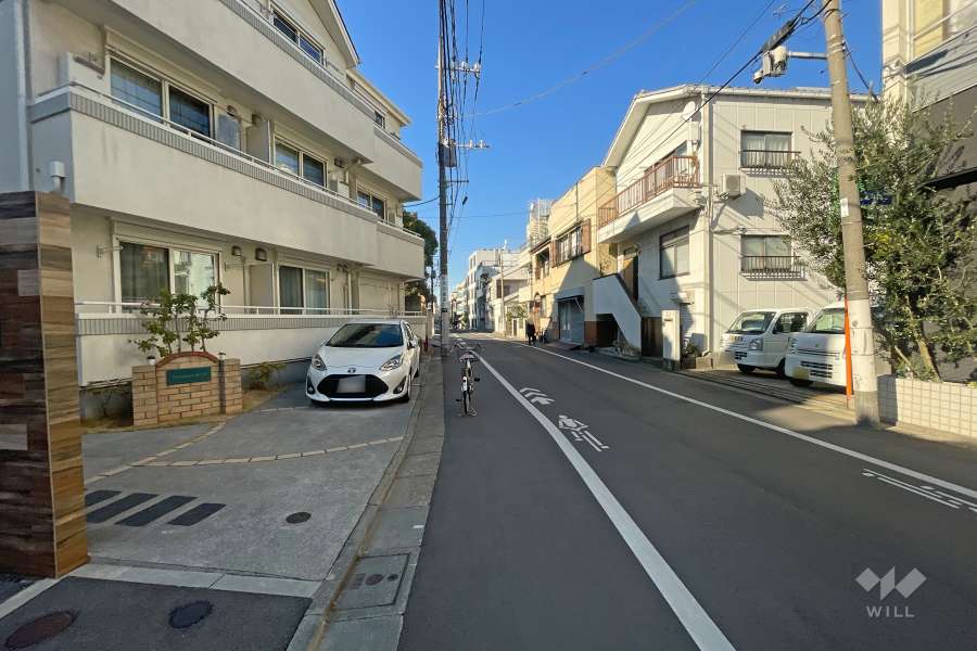 敷地北東側の前面道路（南東側から）