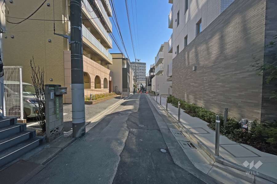敷地の北東側前面道路（北西側から）
