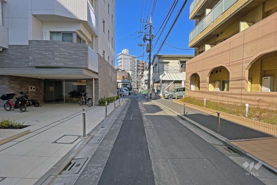 敷地の北東側前面道路（南東側から）