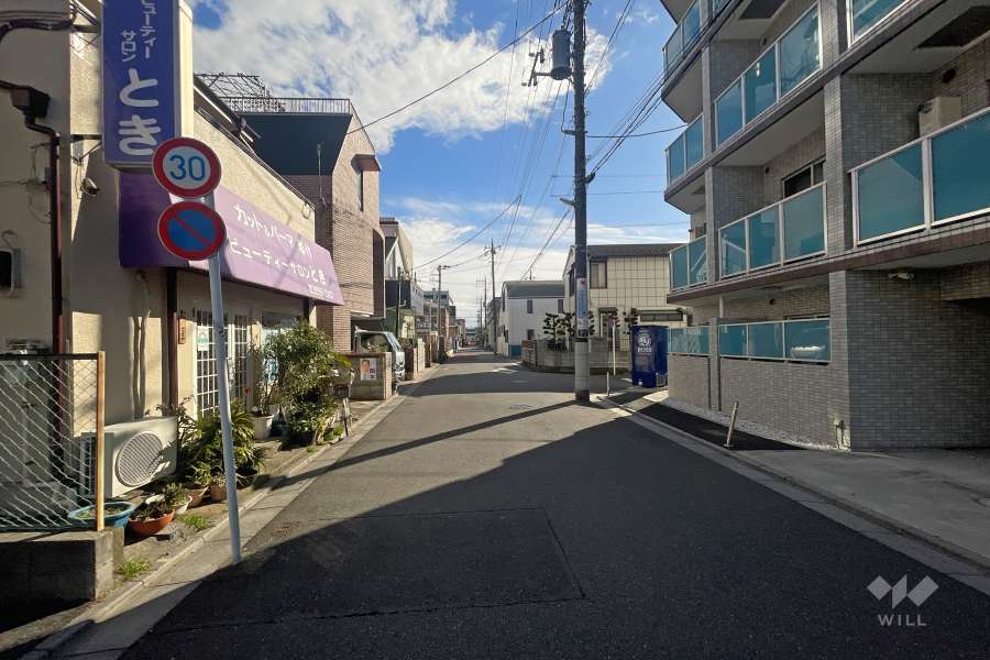 敷地東側の前面道路（北側から）