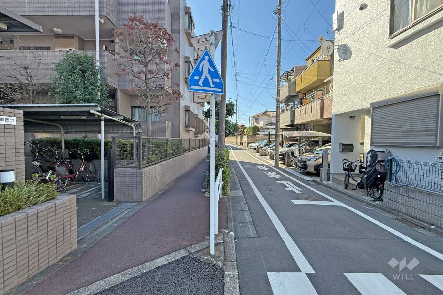 敷地南東側の前面道路（北東側から）
