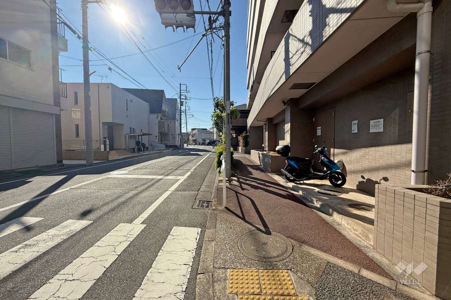 敷地南西側の前面道路（南東側から）
