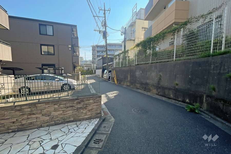 敷地の北西側前面道路（南西側から）