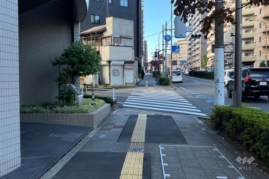 敷地の北東側前面道路（南東側から）