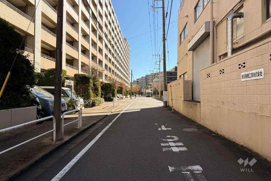 敷地南西側の前面道路（北西側から）
