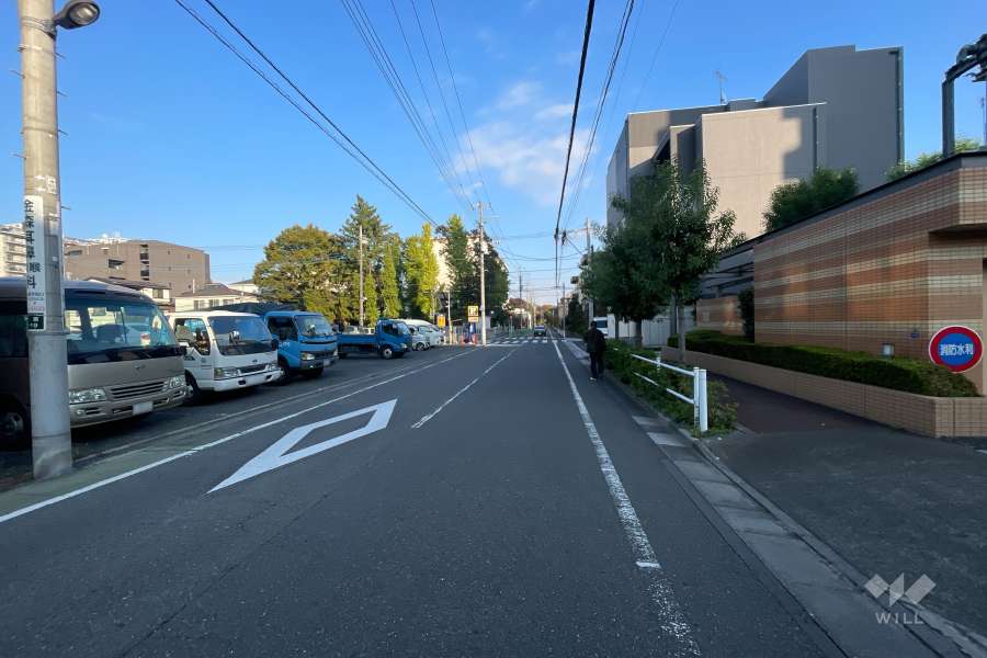 敷地の北側前面道路（西側から）