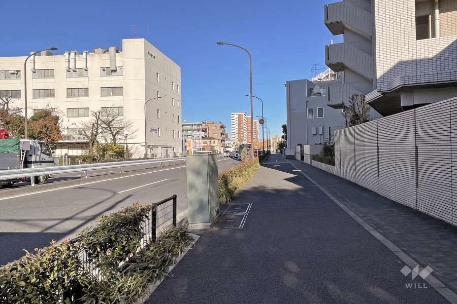 敷地北西側の前面道路（南西側から）