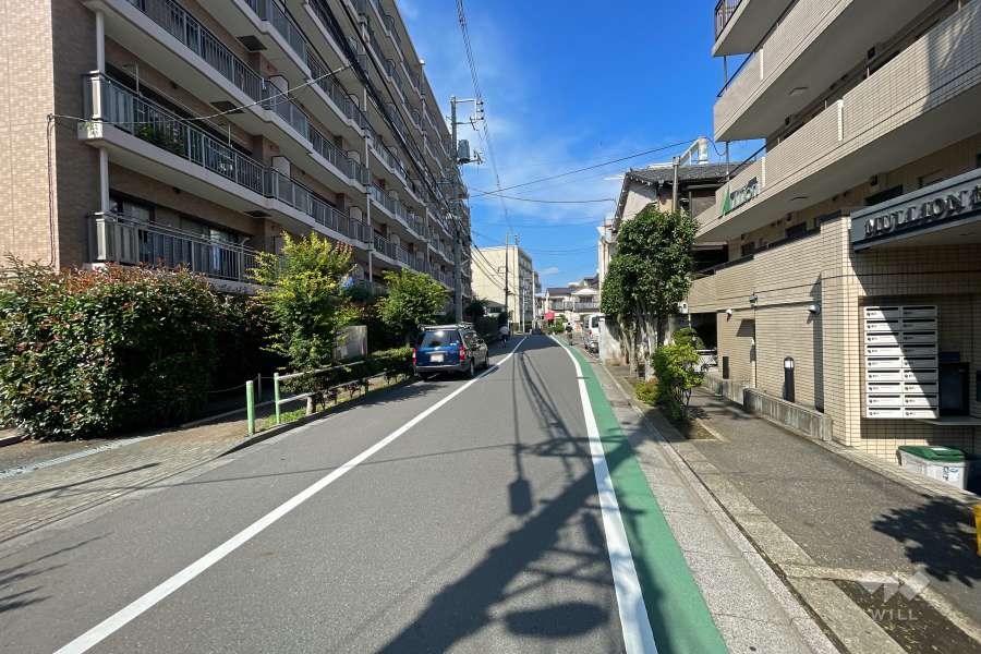 敷地南東側の前面道路（南西側から）