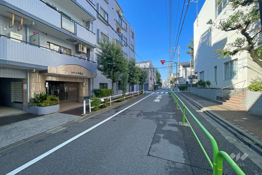 敷地の北西側前面道路（北東側から）
