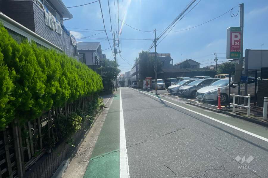 敷地の北側前面道路（西側から）