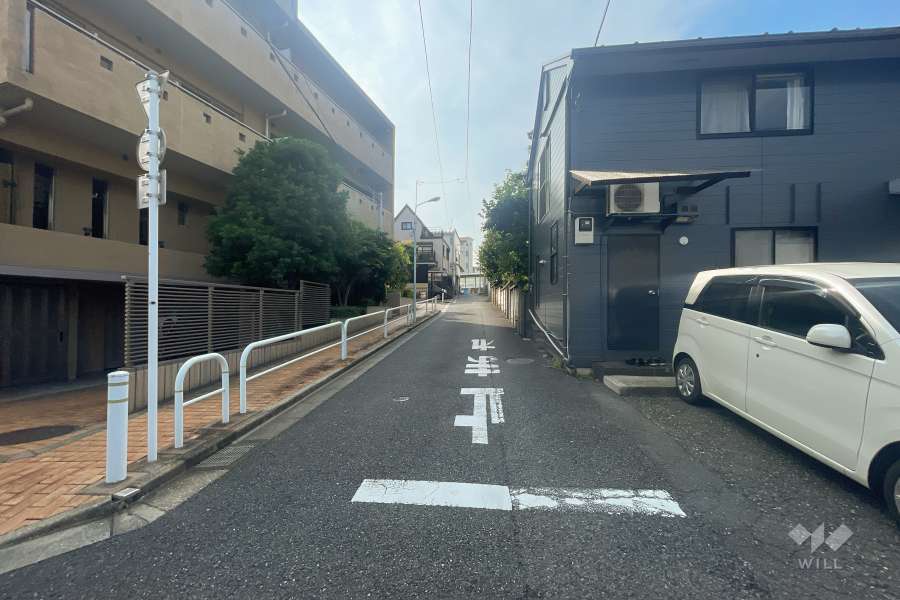 敷地の北東側前面道路（南東側から）