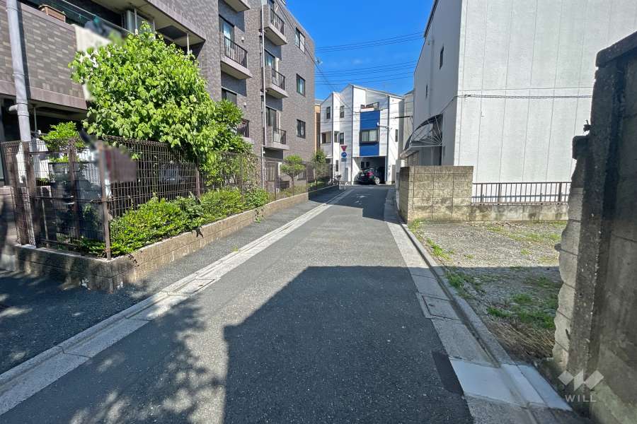 敷地南西側の前面道路（北西側から）