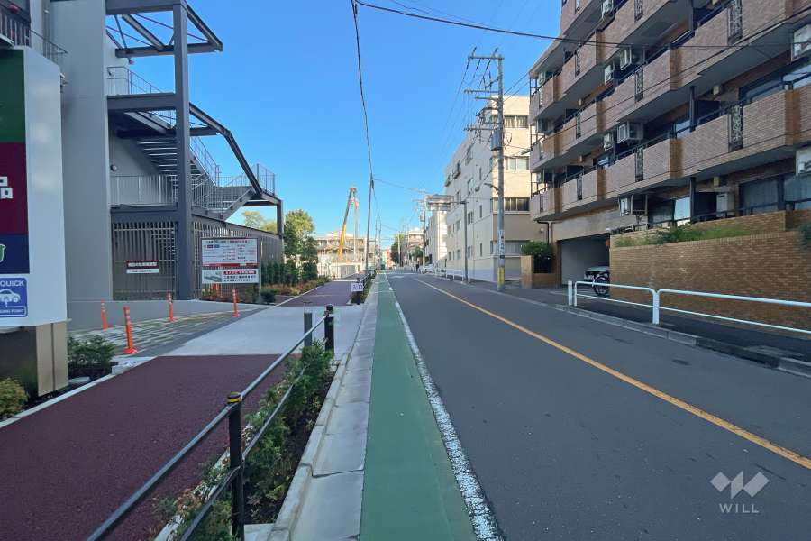 敷地の南西側前面道路（南東側から）